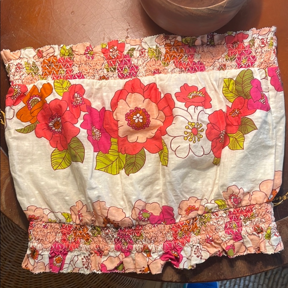 love the label via Anthropologie Floral Strapless Top